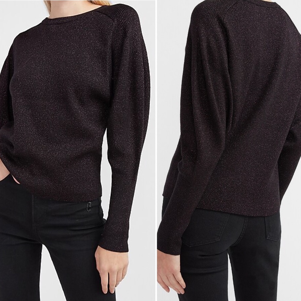 EXPRESS Metallic Puff Sleeve Crew Neck Sweater Size Medium